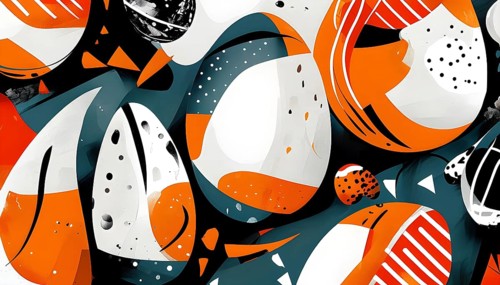 Illustration of an abstract Easter egg design with geometric patterns, bold colors, and a mix of