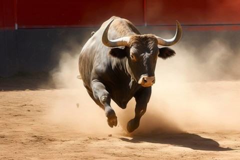 Angry bull attacking in a coral, AI generated