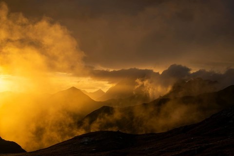 Montafon mountains with dramatic cloudy sky at sunset, Tschagguns, Rätikon, Montafon, Vorarlberg,