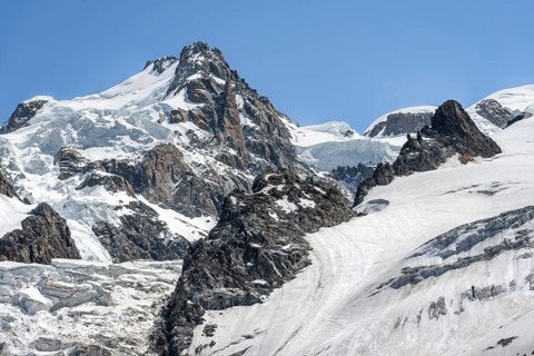 High alpine mountain landscape, summit of Mont Maudit, Chamonix, Haute-Savoie, France, Europe