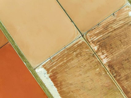 Saline ponds at the salt works next to Almadraba de Monteleva. The reddish colour depends on the