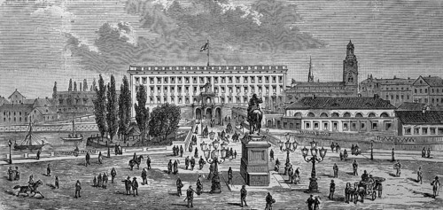 Royal Palace and Gustav Adolf Square in Stockholm, Sweden, in 1885, Historical, digital