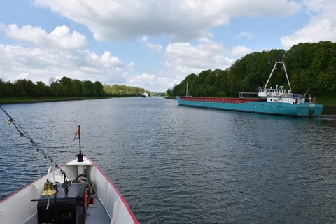 Trip on the paddle steamer, side-wheel steamer, Freya on the Kiel Canal, Kiel Canal,