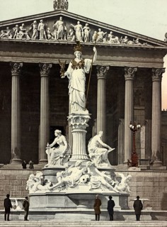 Vienna. Minerva Brunnen, Austria, digitally restored reproduction from a 19th century original,