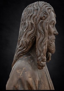 Christ on the Palm Donkey, c. 1500, detail, on dark background, Zeppelin Museum, Friedrichshafen,