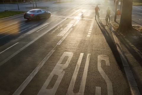 Cycle path against the light. Marking on the road. Berlin, Germany, Europe
