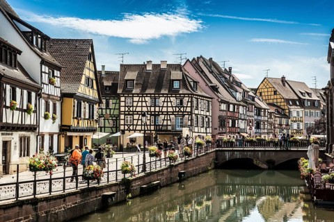 Picturesque colourful half-timbered houses, La Petite Venise, Colmar, Alsace, Bas-Rhin, France,