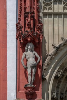 Sculpture of Adam at the entrance portal of the Gothic St Mary's Chapel, Würzburg, Lower Franconia,