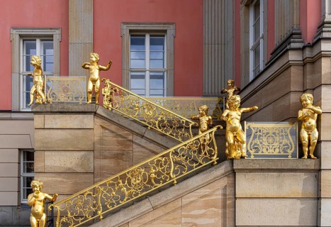Putti on the flag staircase at the state parliament building, Potsdam, Brandenburg, Germany, Europe