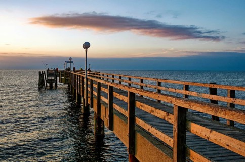 Baltic Sea beach, Baltic Sea coast with the Wustrow pier, evening mood, Baltic seaside resort