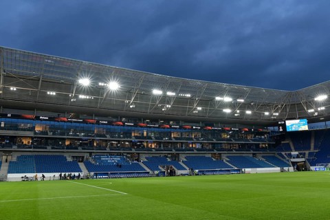 Indoor, pitch, main stand, empty, floodlight, blue hour, Europa League, PreZero Arena, Sinsheim,