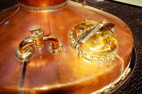 Copper whisky still, manufactured by Archibald McMillan in Edinburgh, Scotland, United Kingdom in