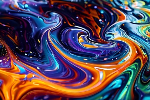 Dynamic abstract background with swirling liquid patterns and colorful light refraction, creating a