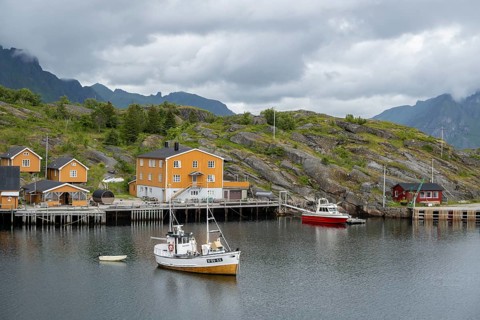 Fishing boats in the harbour of Stamsund, Vestvågøy, Lofoten, Norway, Europe