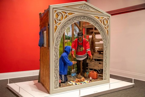 London, Ontario, Canada - Museum London. One mixed media work on display is 'Nativity Scene, ' by
