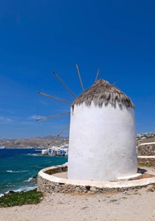 One of the windmills, the landmark of Mykonos Town, Mykonos, Cyclades, Greece, Europe