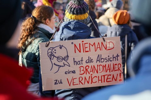 Essen, North Rhine-Westphalia, Germany - Demonstration against the right in Essen's green centre,
