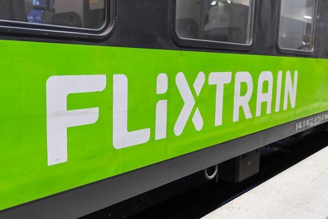 Flixtrain long-distance train from Flix at Berlin Central Station, Germany, Europe