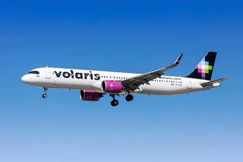 A Volaris Airbus A321neo aircraft with the registration XA-VUA at Las Vegas Airport, USA, North