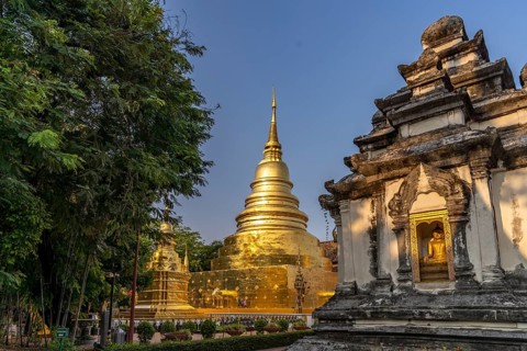 Golden Chedi Phrathatluang of the Buddhist temple complex Wat Phra Singh, Chiang Mai, Thailand,