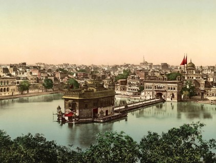Amritsar. Golden Temple, India, digitally restored reproduction from a 19th century original,