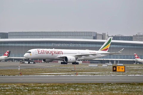 Aircraft Ethiopian Airlines, Airbus A350-900, ET-AYM, Zurich Kloten, Switzerland, Europe