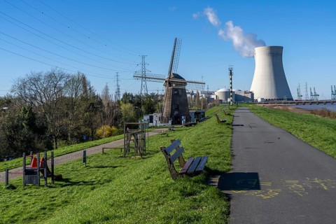 The Doel nuclear power plant on the Scheldt, one of two nuclear power plants in Belgium, consists