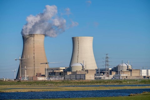The Doel nuclear power plant on the Scheldt, one of two nuclear power plants in Belgium, consists