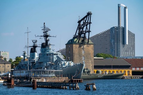 Museum ship, frigate Peder Skram, at the naval station Copenhagen on Nyholm, behind the Copenhill,