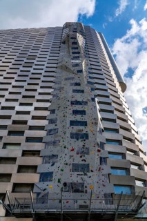 CopenHill, waste incineration plant and artificial ski slope, 80 metre high climbing wall, 90 metre