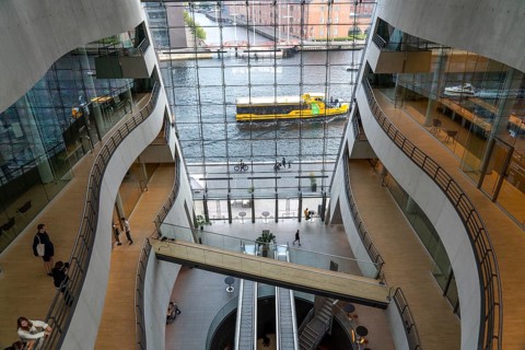 The Danish Royal Library, new building, the so-called Black Diamond, view from the building onto