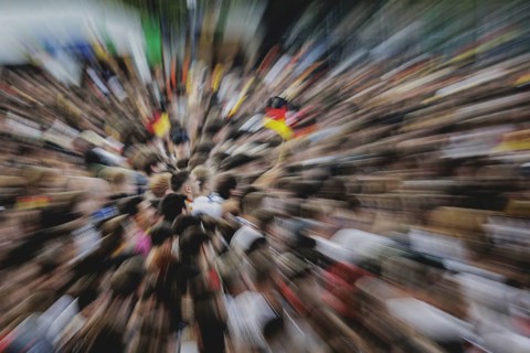 Fans react during the European Championship preliminary round match between Germany and Hungary on