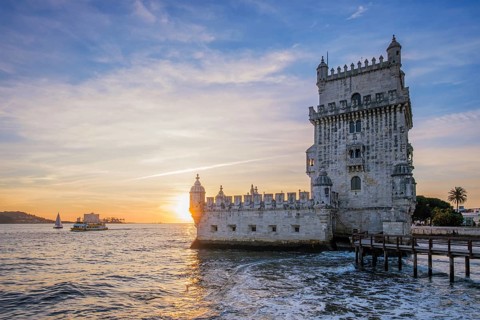 Belem Tower or Tower of St Vincent, famous tourist landmark of Lisboa and tourism attraction, on