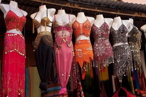 Shop with dresses for belly dance in the Medina, shopping, souvenir, clothing, tradition,