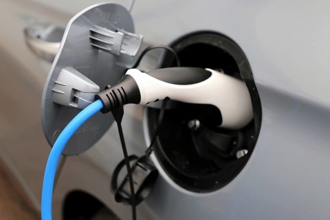 Close-up of an electric car at the charging station