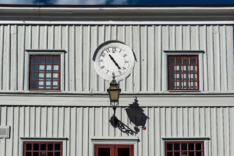 Matchstick museum, museum, match museum, clock, facade, detail, wooden house, Scandinavian,