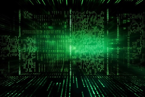 Green dynamic digital data streams, showcasing flowing lines of code in a mesmerizing pattern,