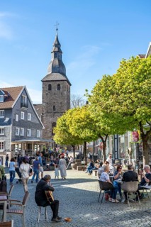 The old town centre of Hattingen, Untermarkt, church tower of the former Johanneskirche