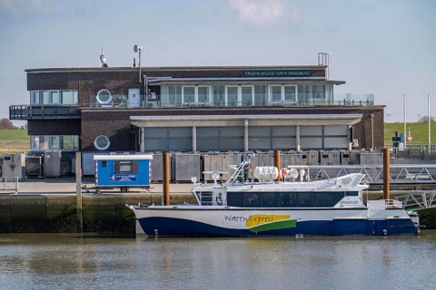 Neuharlingersiel, fast ferry, WattnExpress, from, to the island of Spiekeroog, Lower Saxony,