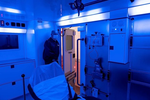Special infection rescue vehicle of the Essen fire brigade, with special air filter systems, in
