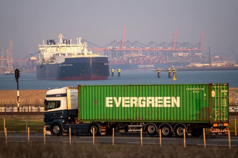 LNG tanker Rudolf Samoylovich, for liquefied natural gas in the seaport of Rotterdam, Maasvlakte2,