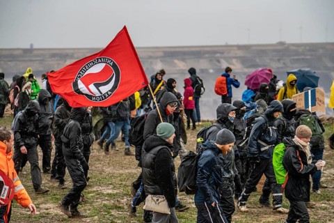 Many thousands of demonstrators march after a demonstration against the demolition of the lignite