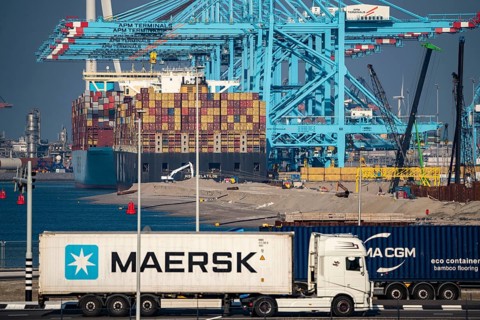 The seaport of Rotterdam, Netherlands, deep-sea harbour Maasvlakte 2, on an artificial land area