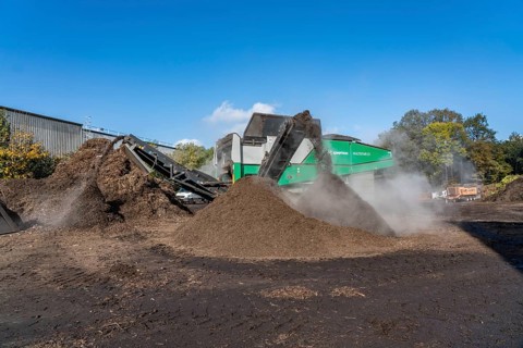 Composting plant, organic waste is composted, sorted by size, smaller parts are reused as compost,