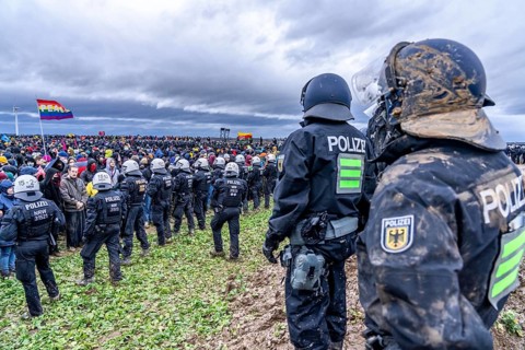 Violent clashes between thousands of demonstrators and the police, after a demonstration against