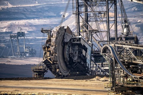 Lignite opencast mine Garzweiler, bucket wheel excavator mining overburden, coal, near Jüchen,