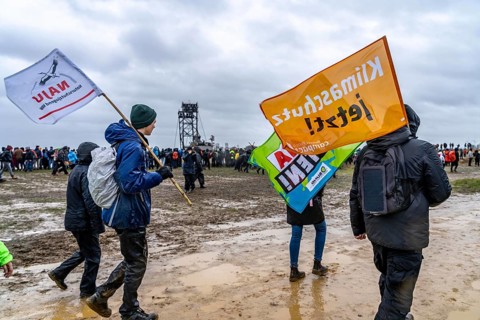 Many thousands of demonstrators march after a demonstration against the demolition of the lignite