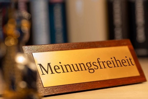 Symbolic image of freedom of opinion in Germany: close-up of a brass sign with the word FREEDOM OF