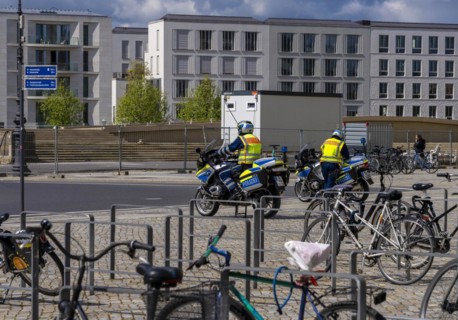 Traffic control, police officers of the motorised traffic squadron, Berlin, Germany, Europe