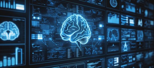 Concept of neural science, brain computer AI interface, scan, brain neurology and neural network,
